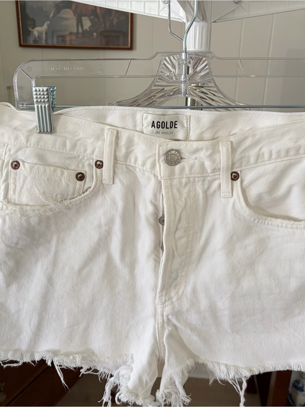 AGOLDE White Distressed Denim Cutoff Shorts